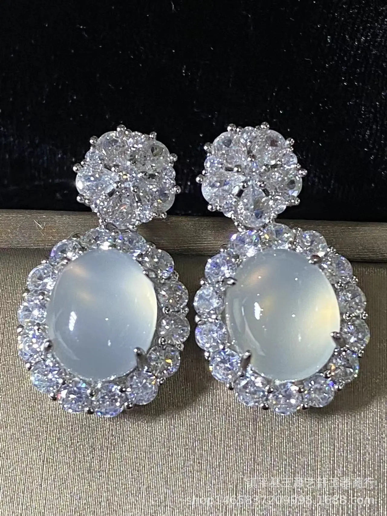 925 Silver Flower Earrings Set with Ice White Chalcedony - Image 2