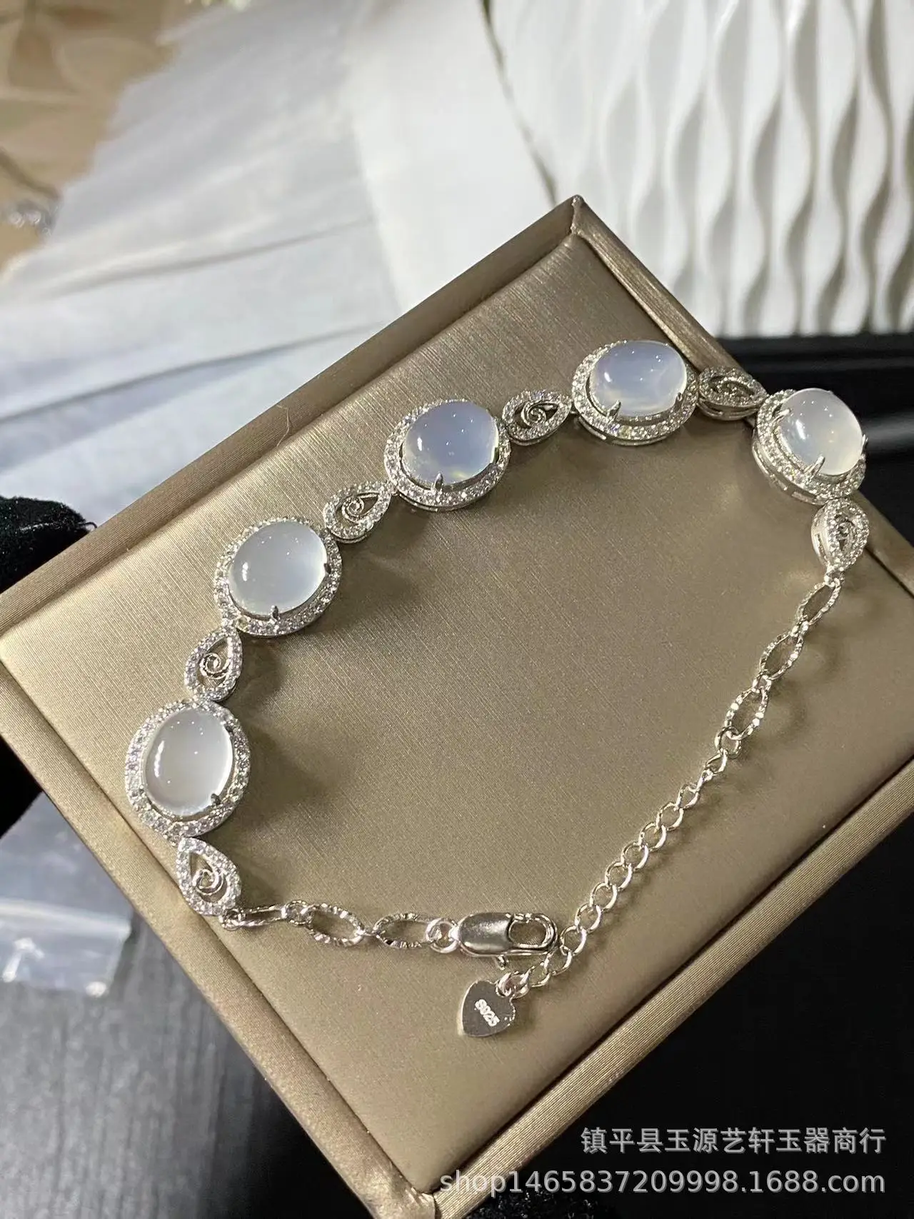 925 Silver Flower Earrings Set with Ice White Chalcedony - Image 3