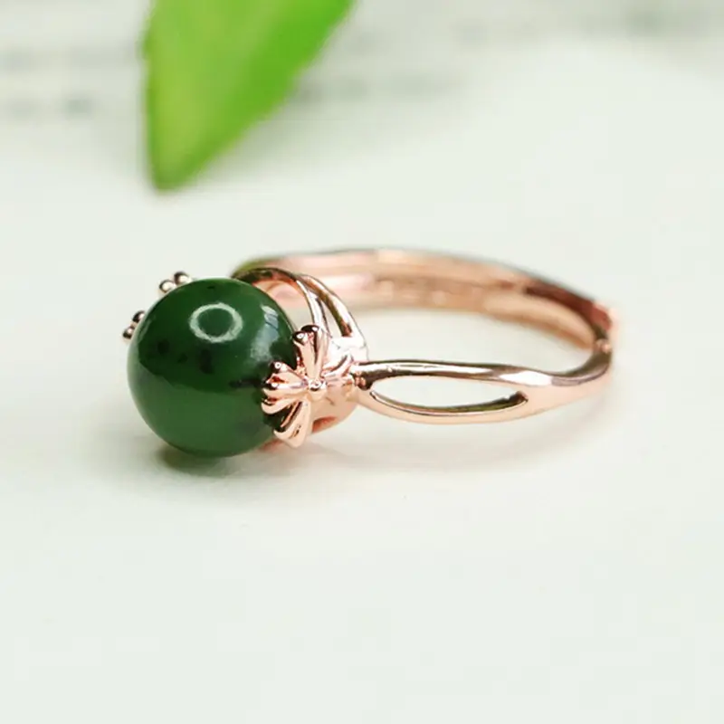 Green Jade Round Beads Ring for Women - Image 4