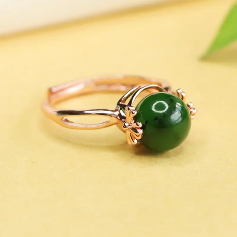 Green Jade Round Beads Ring for Women - Image 5