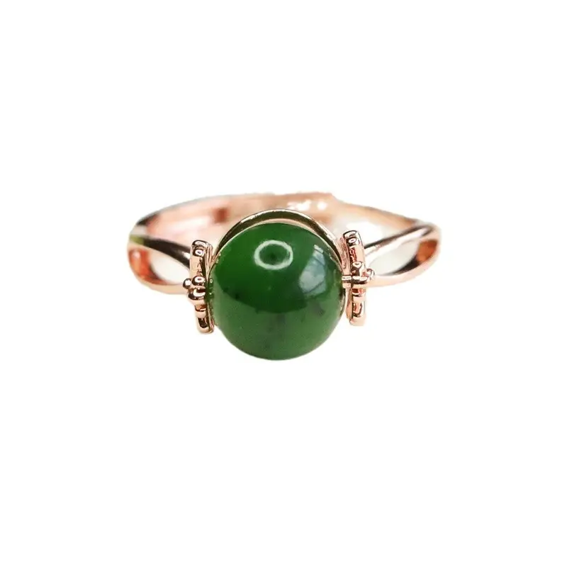 Green Jade Round Beads Ring for Women - Image 6