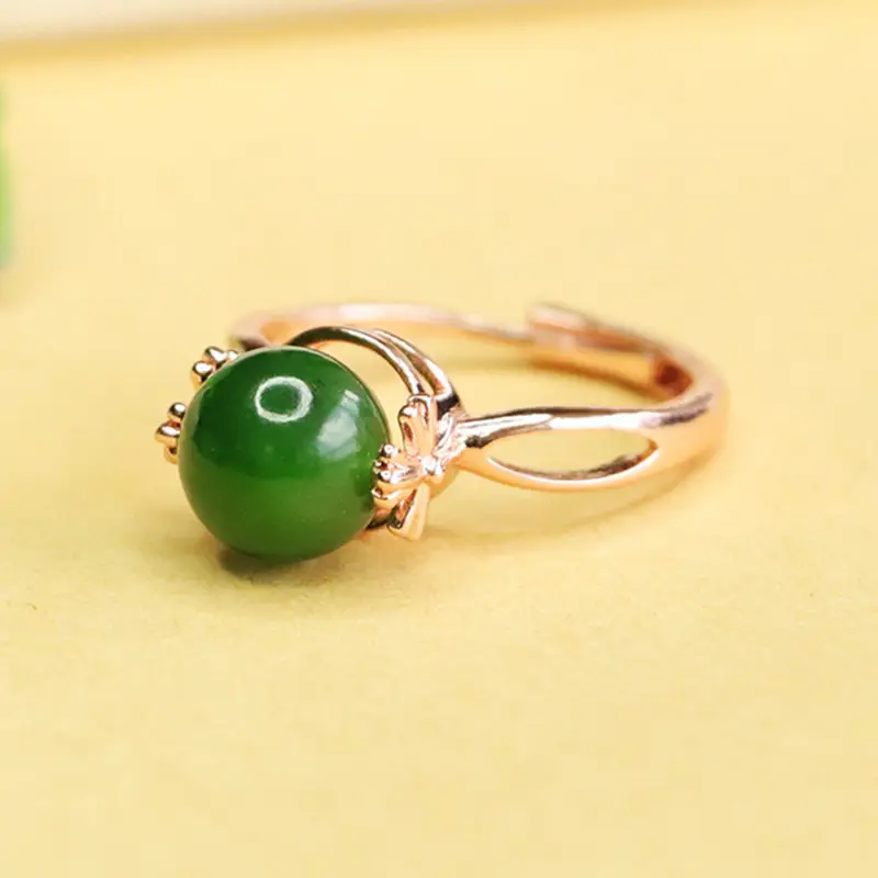 Green Jade Round Beads Ring for Women — feature 11