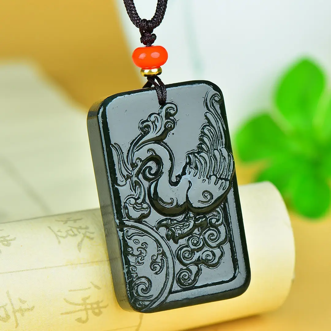 Hetian Jade Phoenix Pendant with Orange bead - Image 4