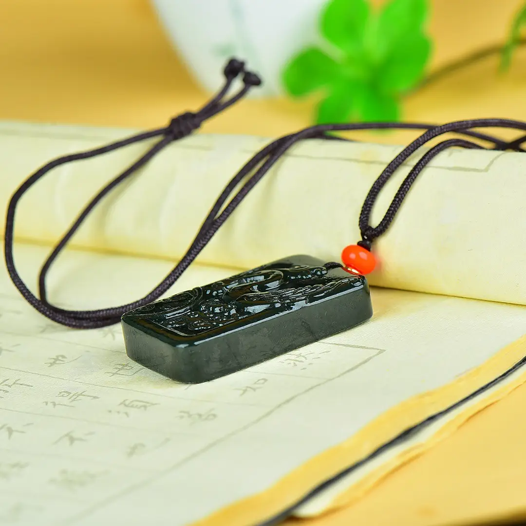 Hetian Jade Phoenix Pendant with Orange bead - Image 5