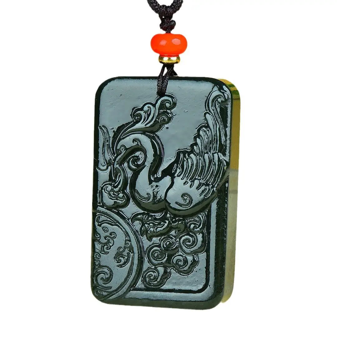 Hetian Jade Phoenix Pendant with Orange bead - Image 6