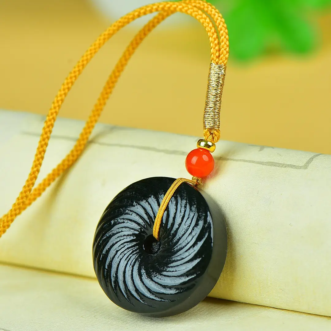 Hetian Jade Peace Pendant with Red Bead - Image 3