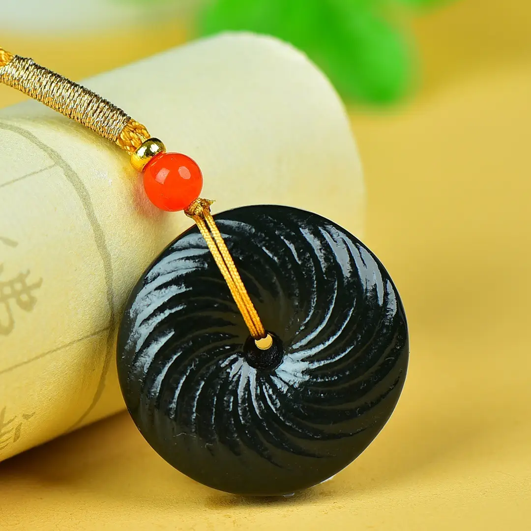 Hetian Jade Peace Pendant with Red Bead - Image 4
