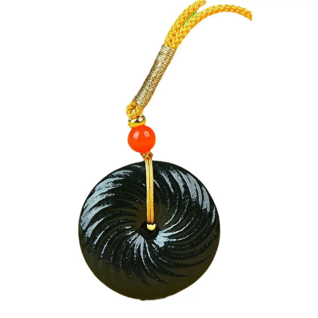Hetian Jade Peace Pendant with Red Bead - Image 5