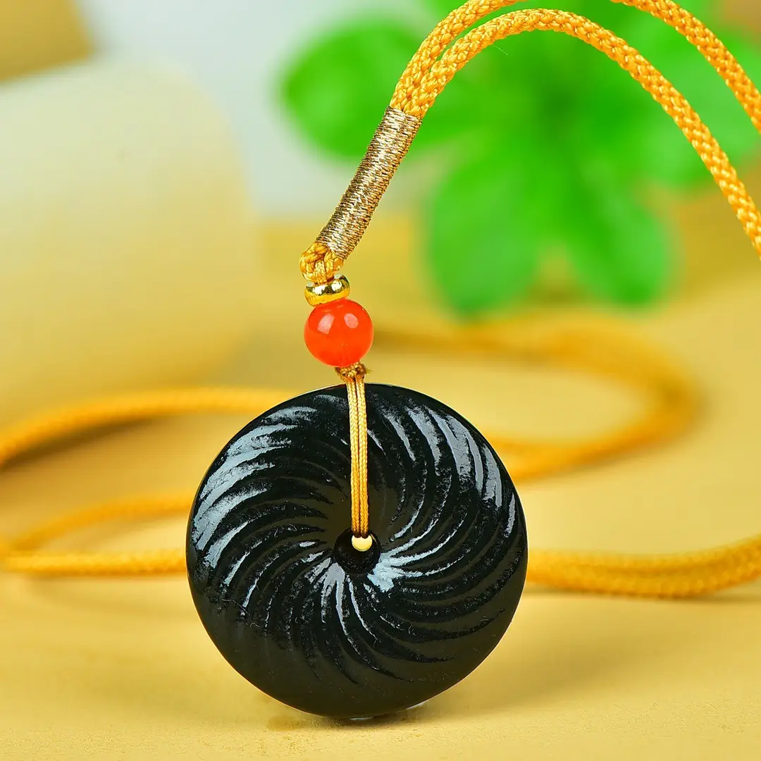 Hetian Jade Peace Pendant with Red Bead — feature 4
