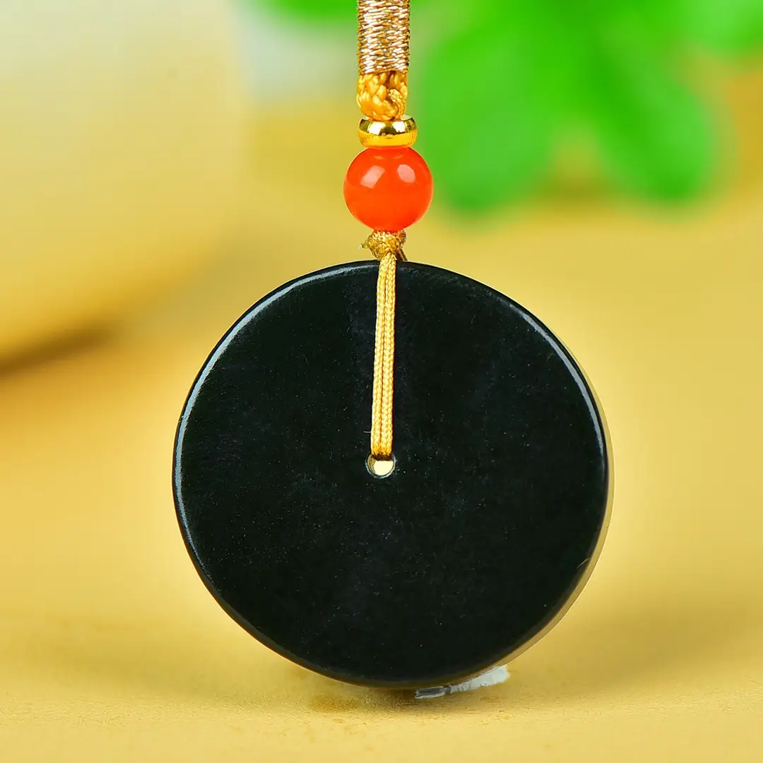 Hetian Jade Peace Pendant with Red Bead — feature 5