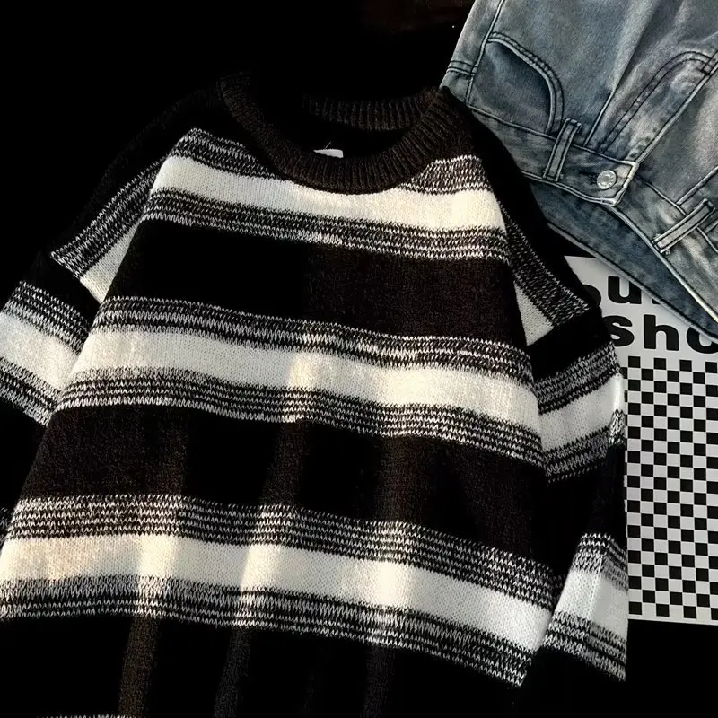 Winter Striped Knit Sweater Men's Korean Style - Image 5