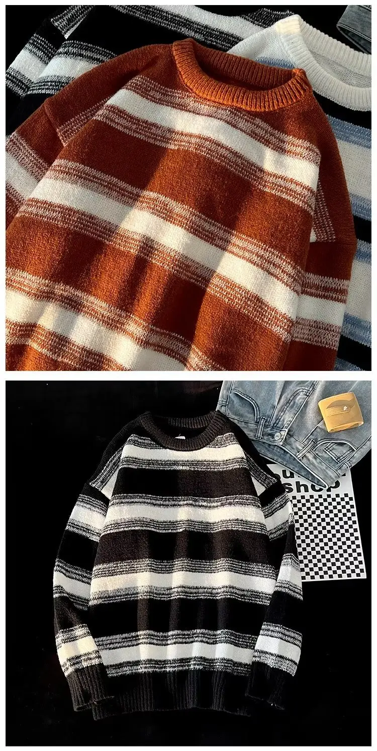 Winter Striped Knit Sweater Men's Korean Style — feature 19