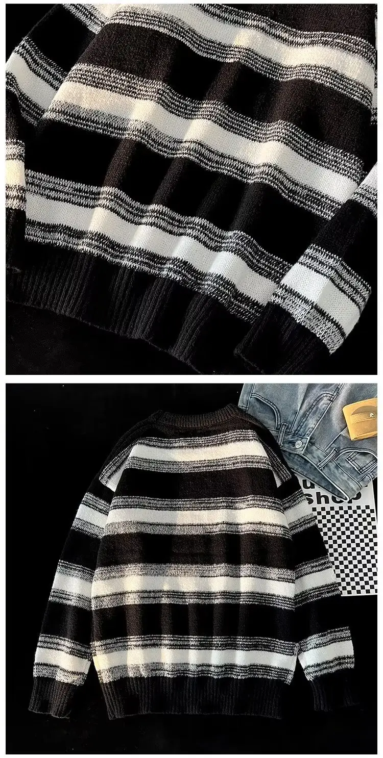 Winter Striped Knit Sweater Men's Korean Style — feature 21