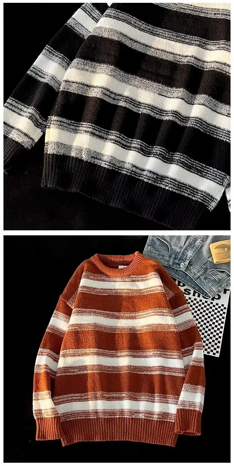 Winter Striped Knit Sweater Men's Korean Style — feature 22