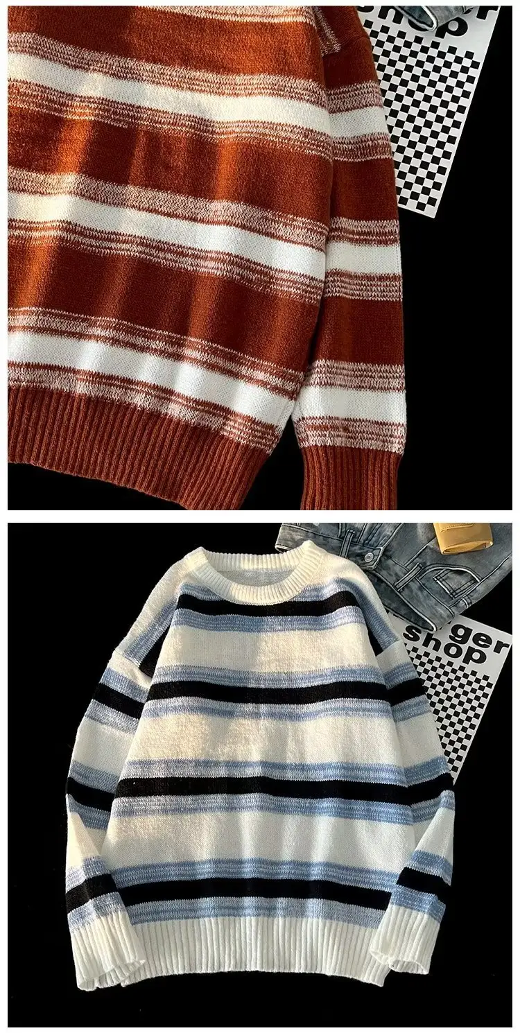 Winter Striped Knit Sweater Men's Korean Style — feature 26