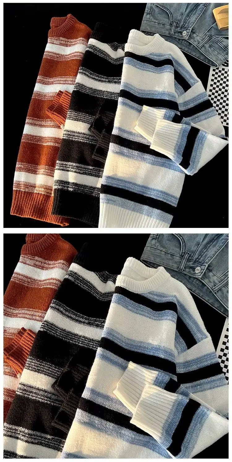 Winter Striped Knit Sweater Men's Korean Style — feature 31