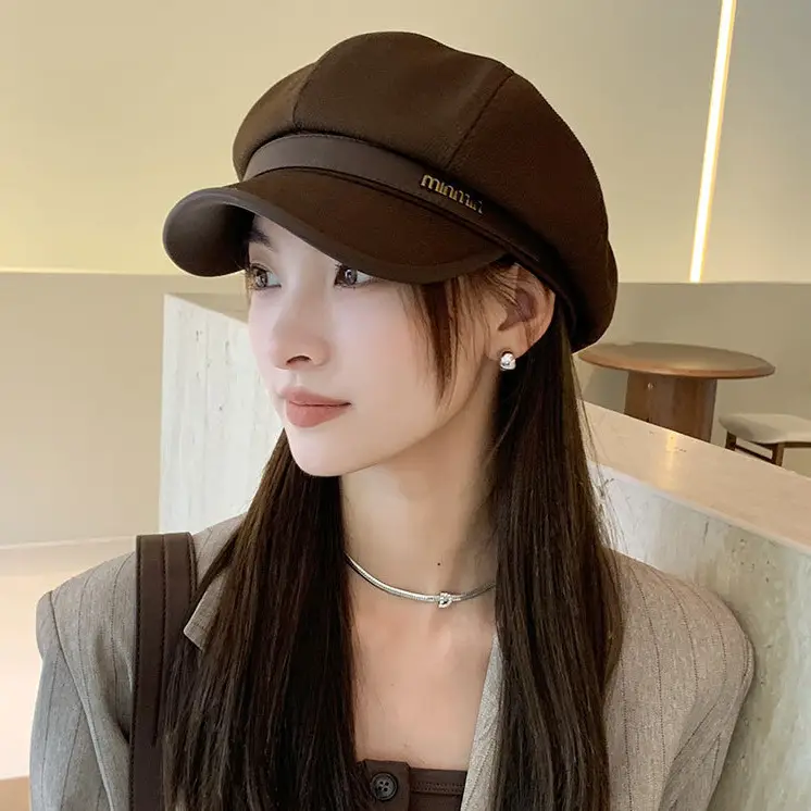 Women's Brown Peaked Cap with Lettering - Image 3