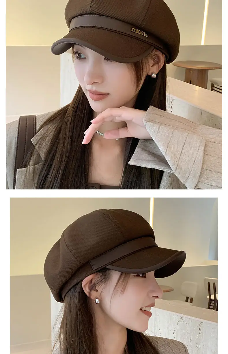Women's Brown Peaked Cap with Lettering — feature 12