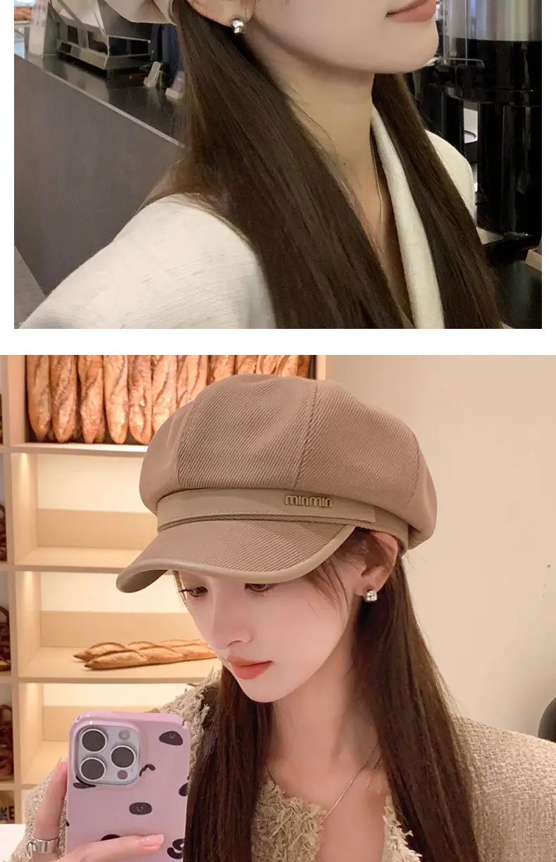 Women's Brown Peaked Cap with Lettering — feature 15