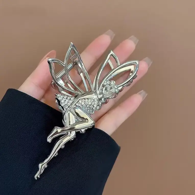 Little Angel Metal Hairpin with Shark Clip & Crystal Decor