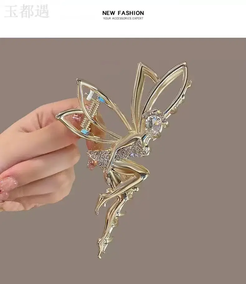 Little Angel Metal Hairpin with Shark Clip & Crystal Decor — feature 2