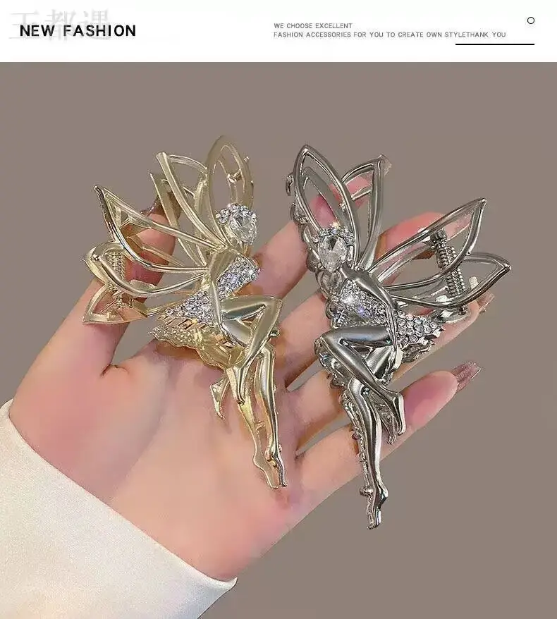 Little Angel Metal Hairpin with Shark Clip & Crystal Decor — feature 7