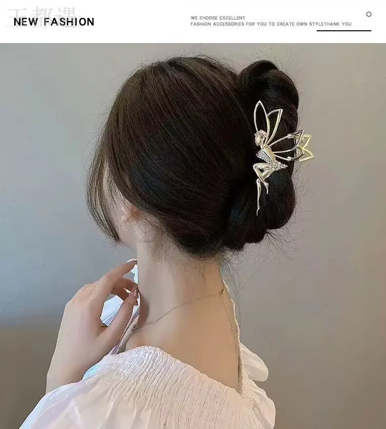 Little Angel Metal Hairpin with Shark Clip & Crystal Decor — feature 8