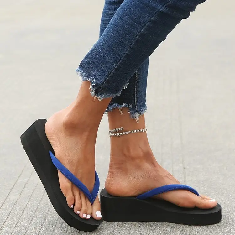 2023 Black Korean Style Platform Slippers Women