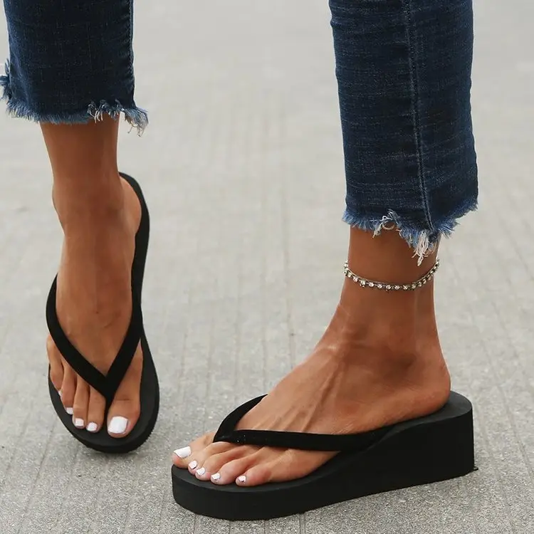 2023 Black Korean Style Platform Slippers Women
