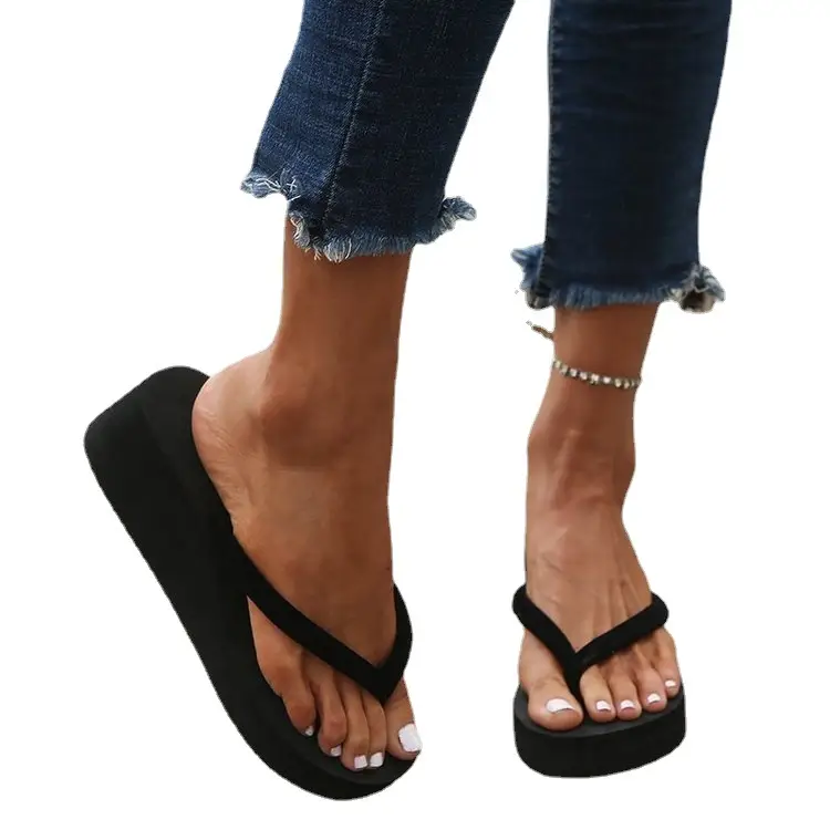 2023 Black Korean Style Platform Slippers Women
