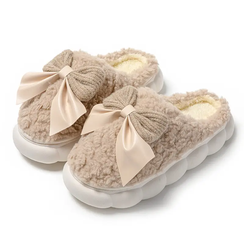 Women's Bowknot Slippers Cream Green Winter Warmth - Image 4