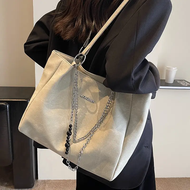 Textured Women's Chain Commuter Tote Bag Grey 2026 - Image 5