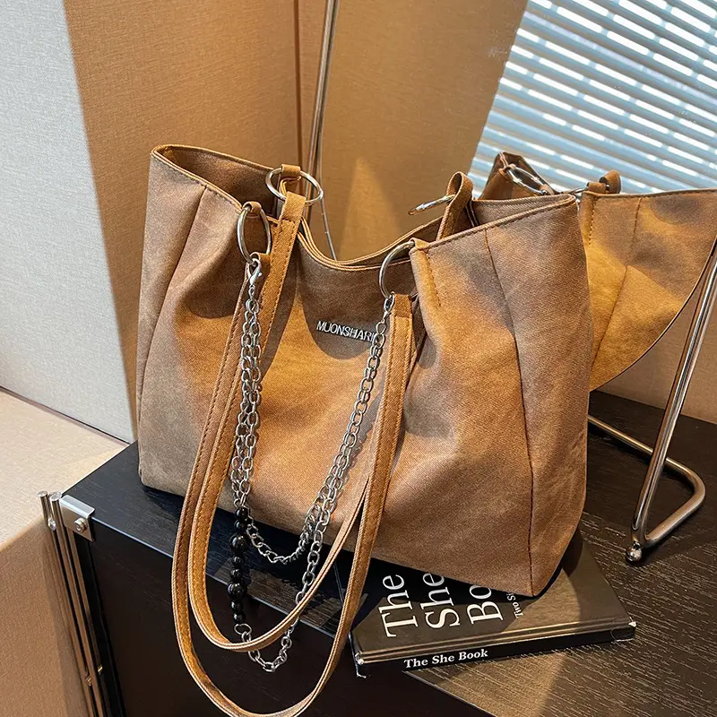 Textured Women's Chain Commuter Tote Bag Grey 2026 - Image 6