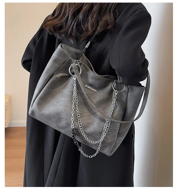 Textured Women's Chain Commuter Tote Bag Grey 2026 — feature 10