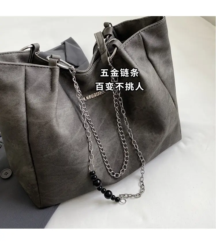 Textured Women's Chain Commuter Tote Bag Grey 2026 — feature 13