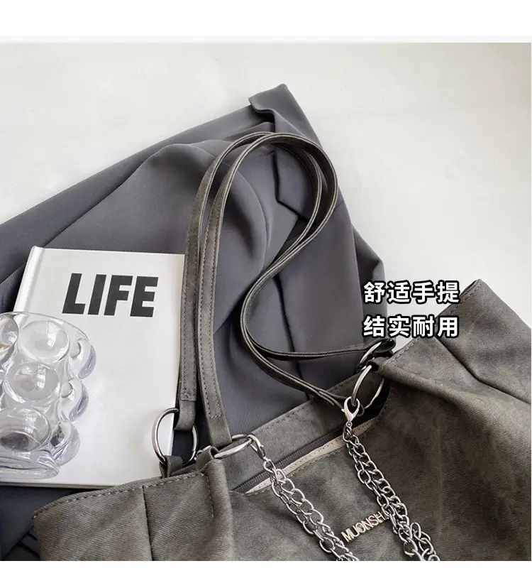 Textured Women's Chain Commuter Tote Bag Grey 2026 — feature 15