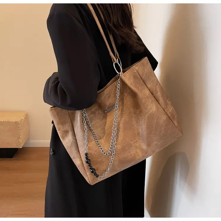 Textured Women's Chain Commuter Tote Bag Grey 2026 — feature 20