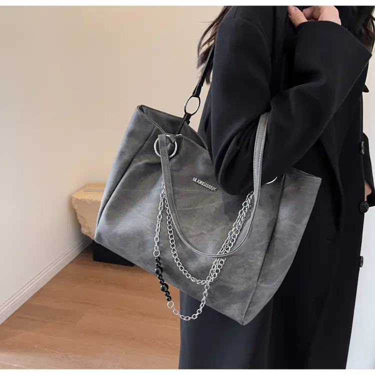 Textured Women's Chain Commuter Tote Bag Grey 2026 — feature 22