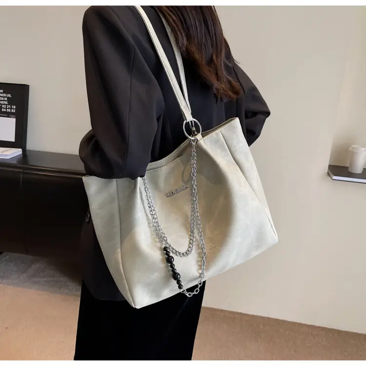 Textured Women's Chain Commuter Tote Bag Grey 2026 — feature 24