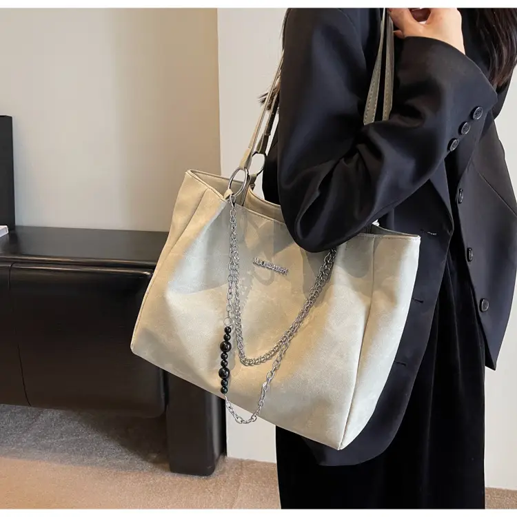 Textured Women's Chain Commuter Tote Bag Grey 2026 — feature 25