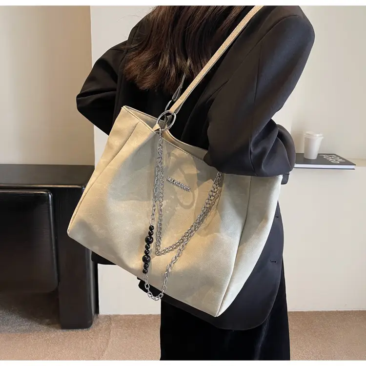 Textured Women's Chain Commuter Tote Bag Grey 2026 — feature 26