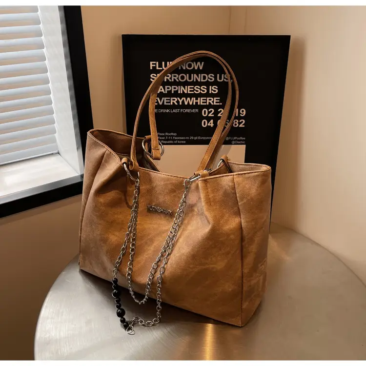 Textured Women's Chain Commuter Tote Bag Grey 2026 — feature 27
