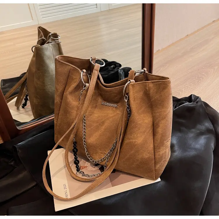 Textured Women's Chain Commuter Tote Bag Grey 2026 — feature 29
