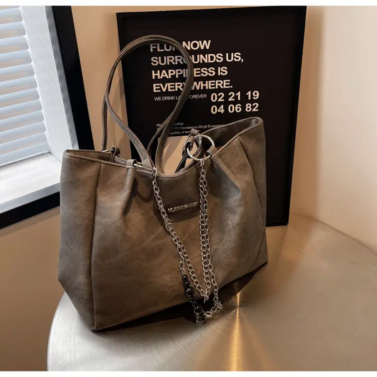 Textured Women's Chain Commuter Tote Bag Grey 2026 — feature 30