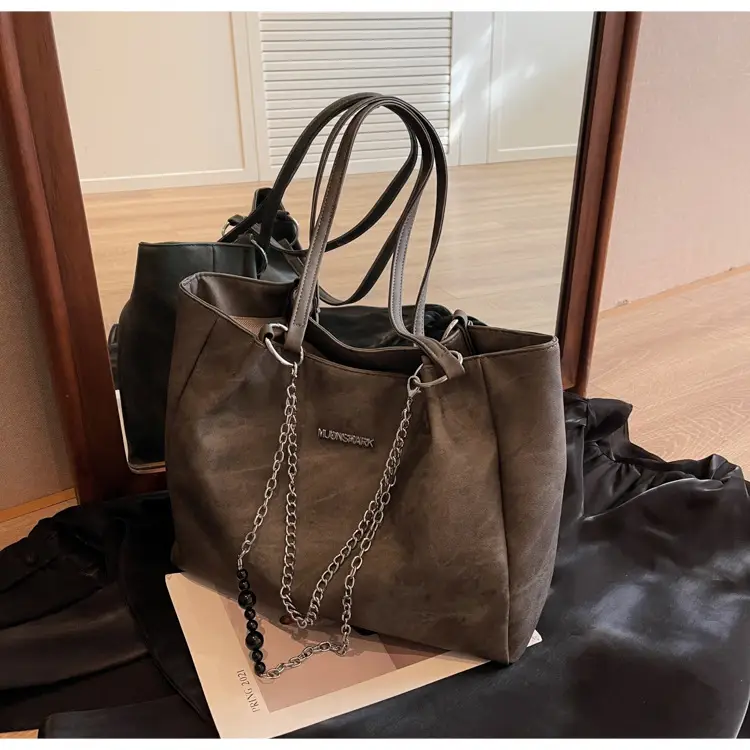 Textured Women's Chain Commuter Tote Bag Grey 2026 — feature 31