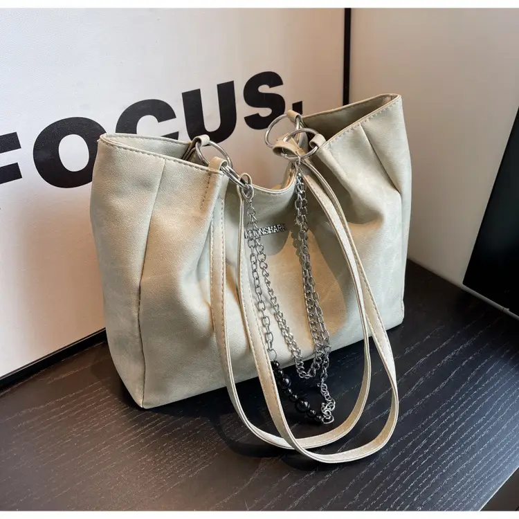 Textured Women's Chain Commuter Tote Bag Grey 2026 — feature 33
