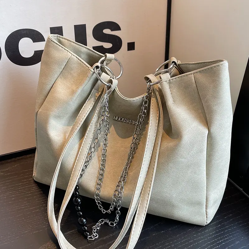 Textured Women's Chain Commuter Tote Bag Grey 2026 - Image 2