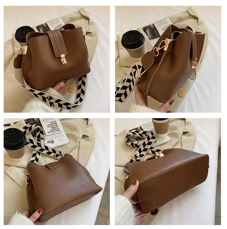 Brown Leather Crossbody Bag with Gold Clasp — feature 8