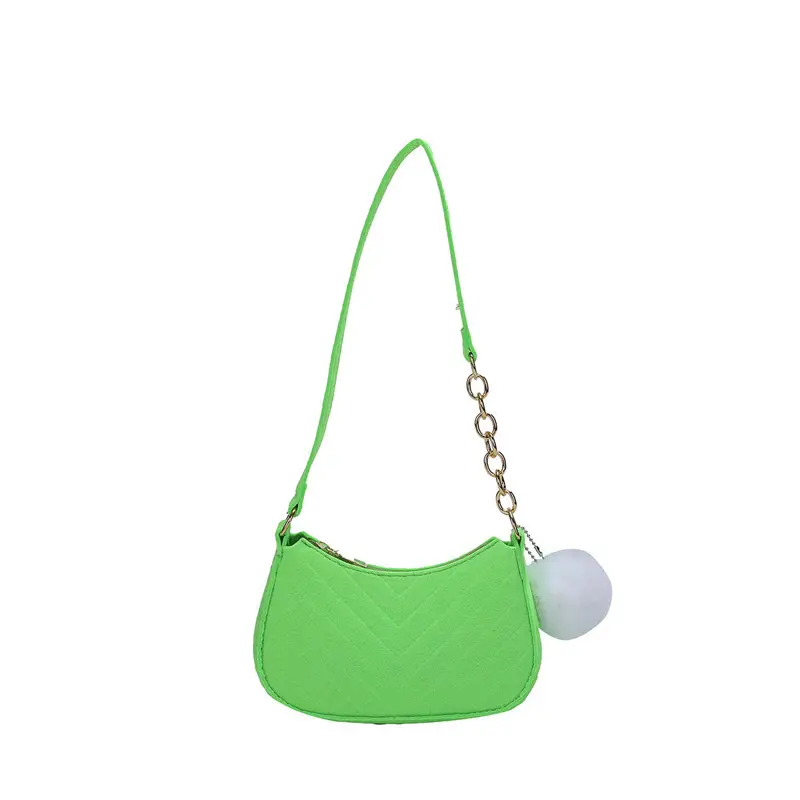 Women's Purple Heart-Shaped Shoulder Bag with Pom Pom