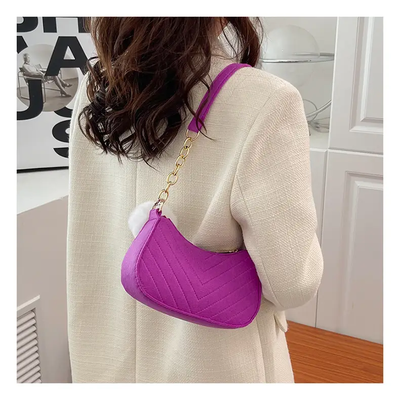 Women's Purple Heart-Shaped Shoulder Bag with Pom Pom — feature 16